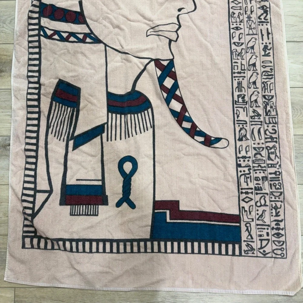 Vintage Hilasal Egyptian Pharaoh Hieroglyphics Extra Large Beach Towel 40x68